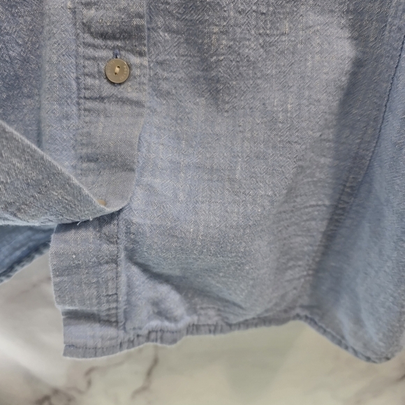 Poetry Shirt Womens 14 Large Blue Linen Blend Button Short Sleeve Boxy Cuffed - Picture 9 of 11